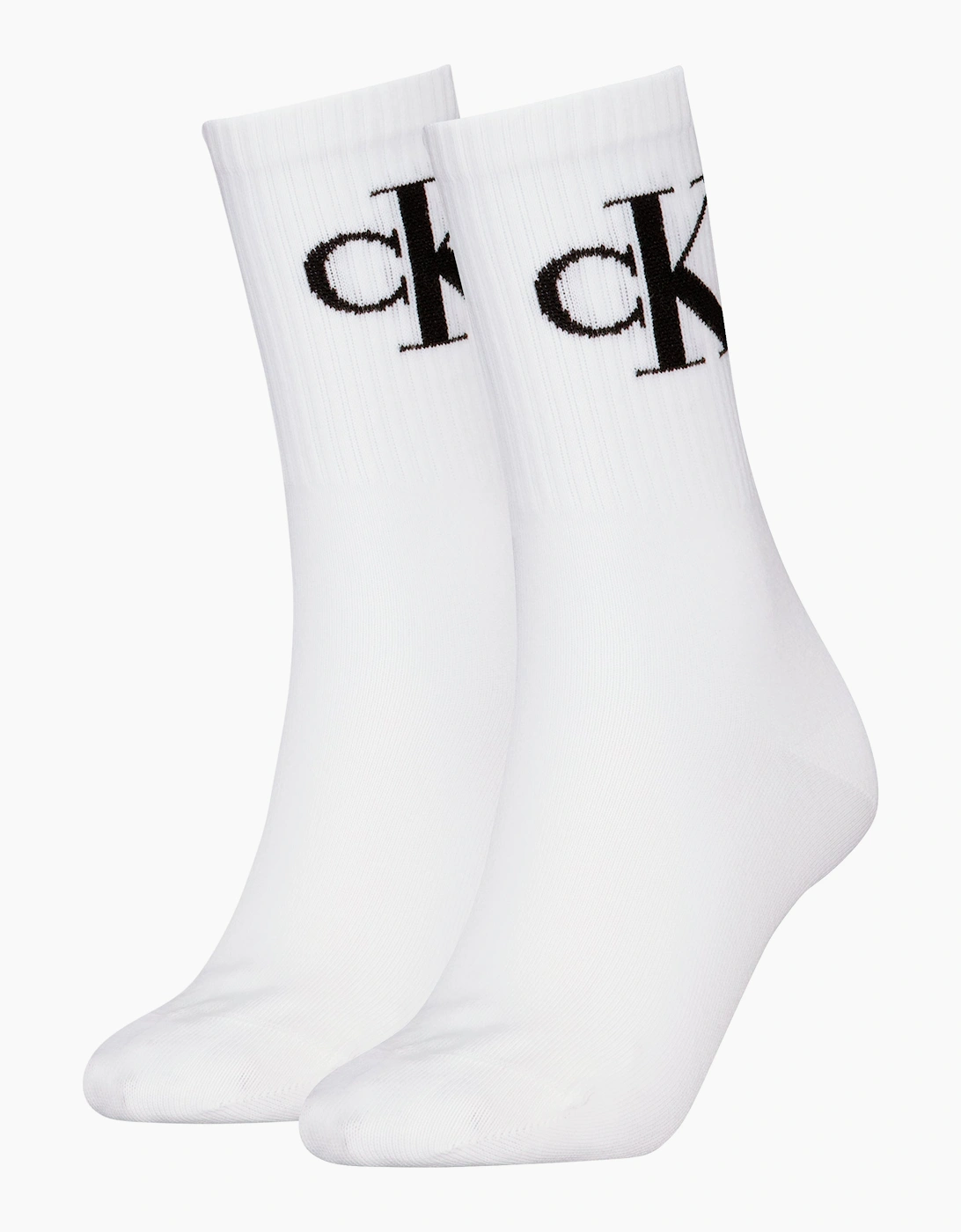 Women's Calvin Klein 2 Pack Logo Trainer Womens Crew Socks White - Size: 2.5/3/3.5/4/4.5/5