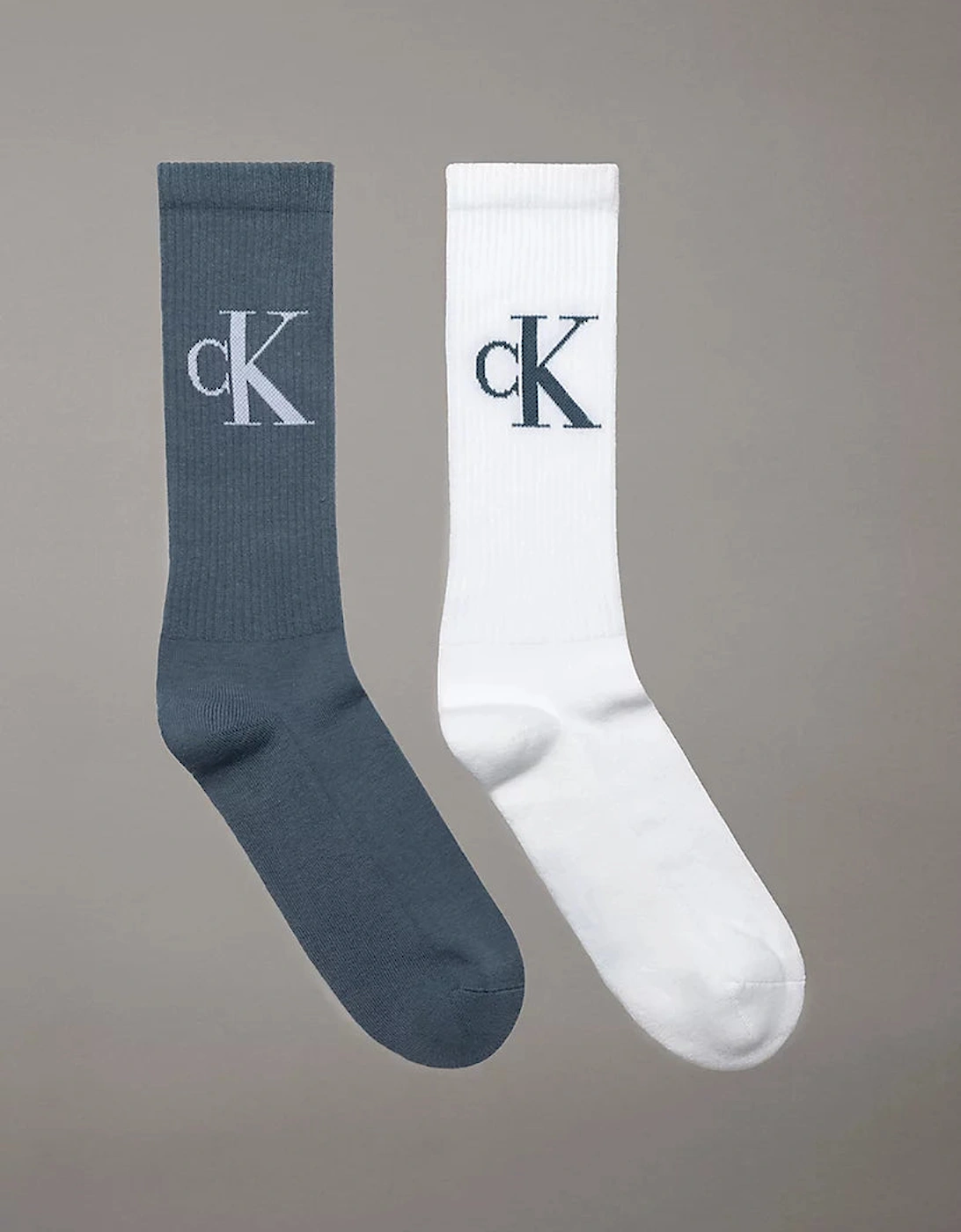Men's Calvin Klein 2 Pack Monogram Mens Socks China Blue - White - Size: 6/6.5/7/8/7.5