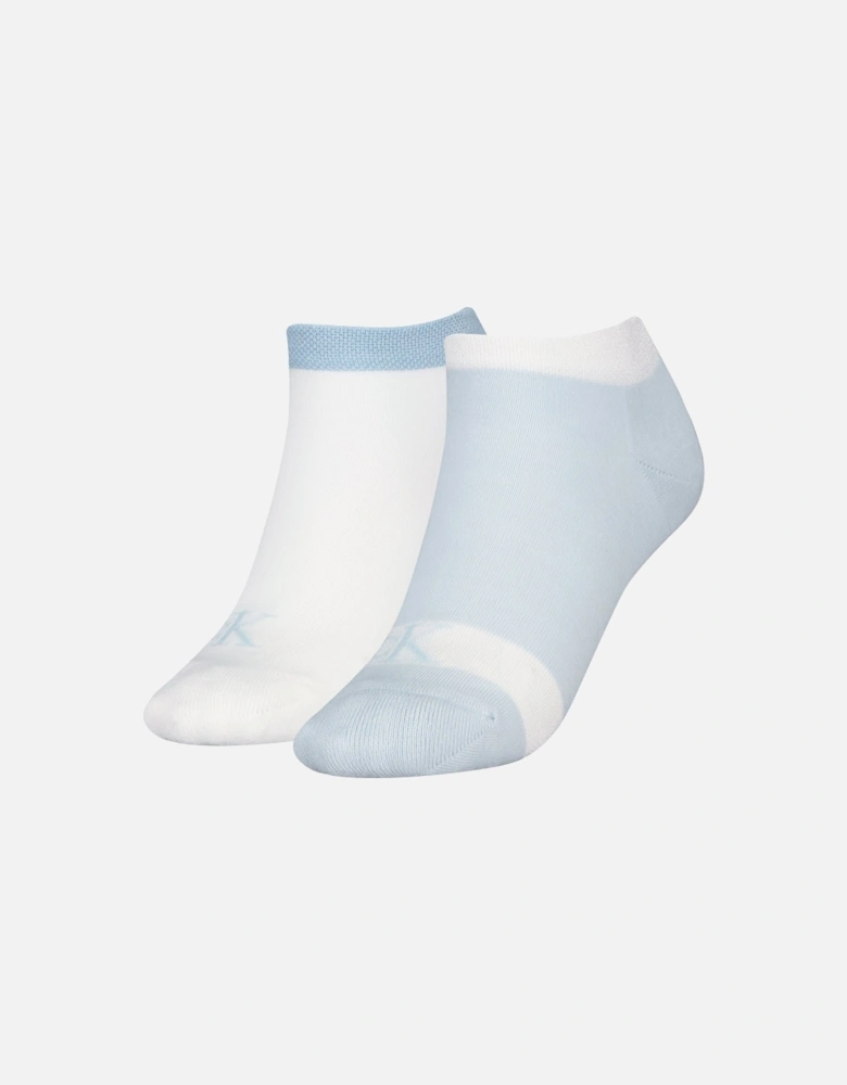 2 Pack Trainer Womens Ankle Socks Blue/White