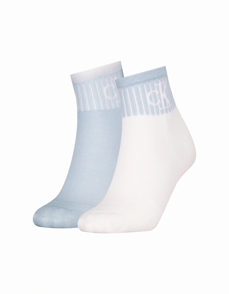 2 Pack Trainer Womens Ankle Socks Blue/White