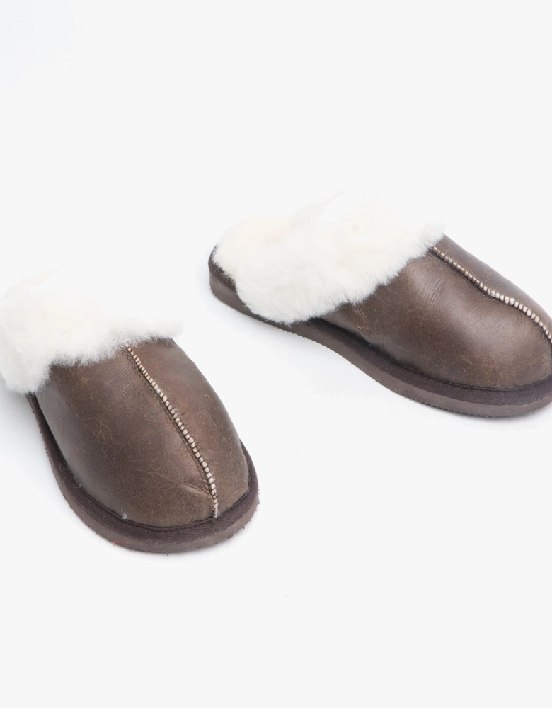 JESSICA Womens Sheepskin Mules Oiled Antique