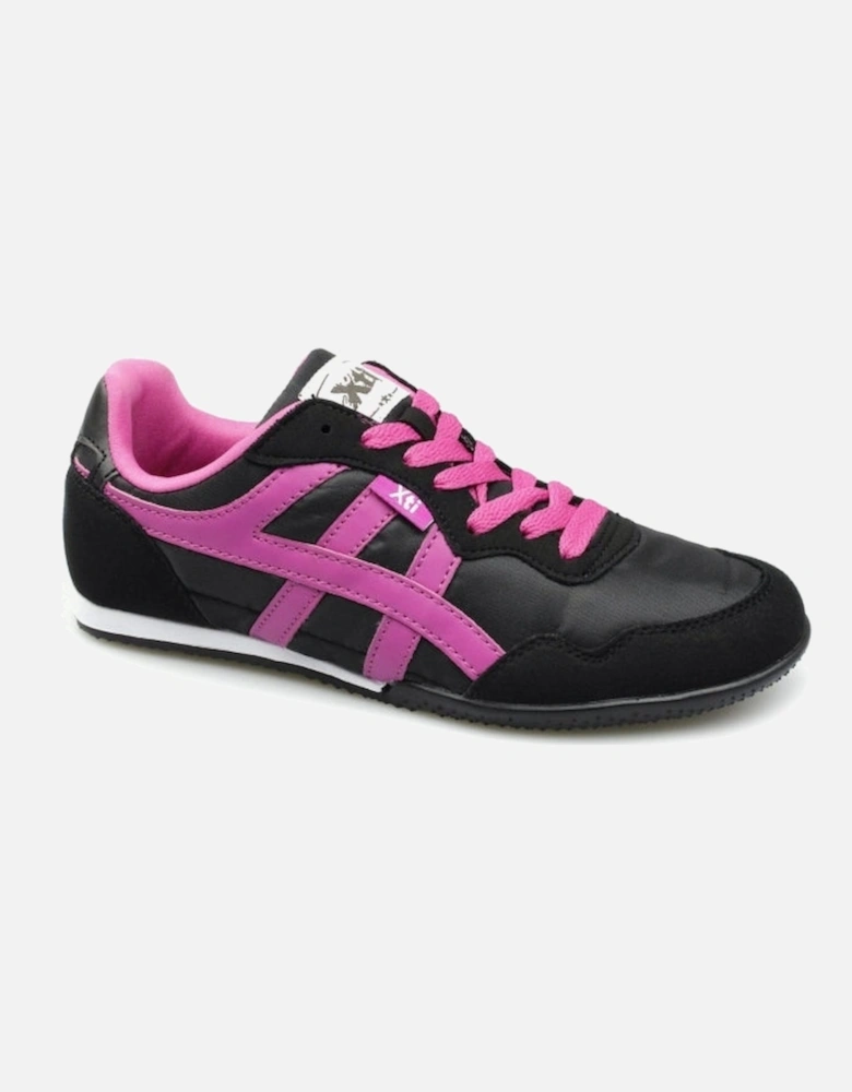 CASEY Womens Nylon/Faux Suede Running Trainers Black/Fuchsia