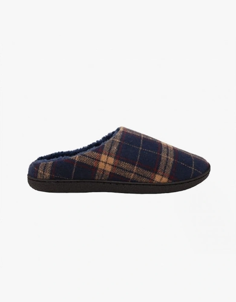 FABIAN Mens Check Textile Mule Slippers Navy