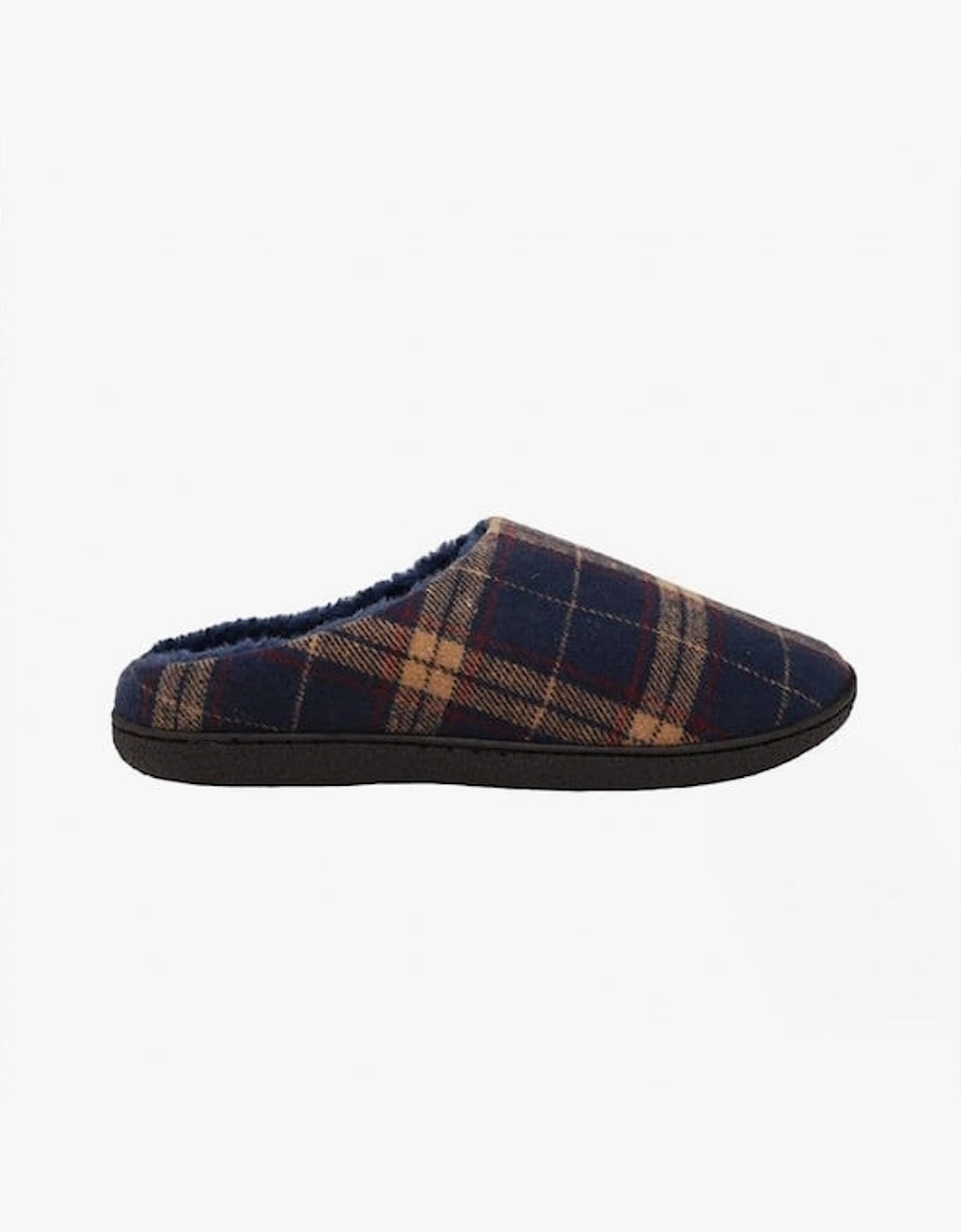 FABIAN Mens Check Textile Mule Slippers Navy, 2 of 1