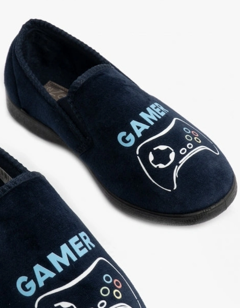 GAMER Boys Velour Full Slippers Navy Blue