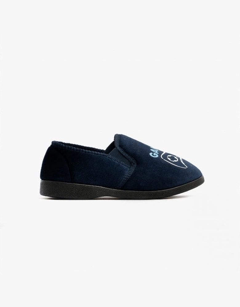 GAMER Boys Velour Full Slippers Navy Blue