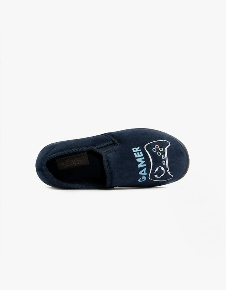 GAMER Boys Velour Full Slippers Navy Blue