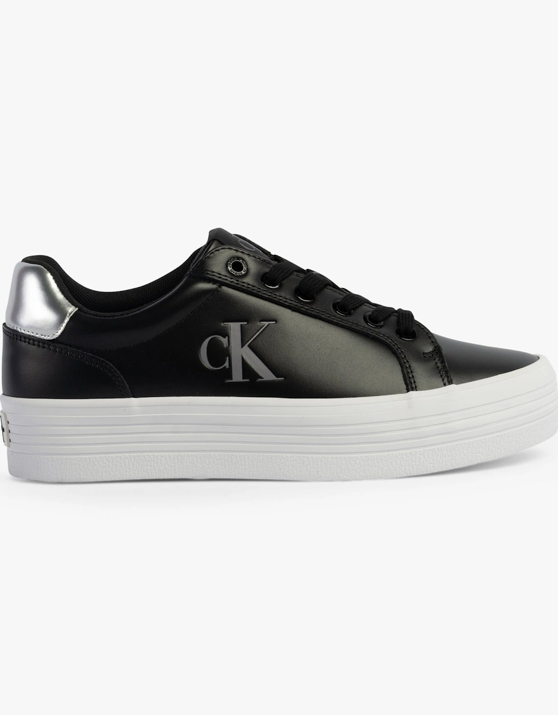 Women's Calvin Klein BOLD VULCANISED FLATFORM Womens Trainers Black/Silver - Size: 7