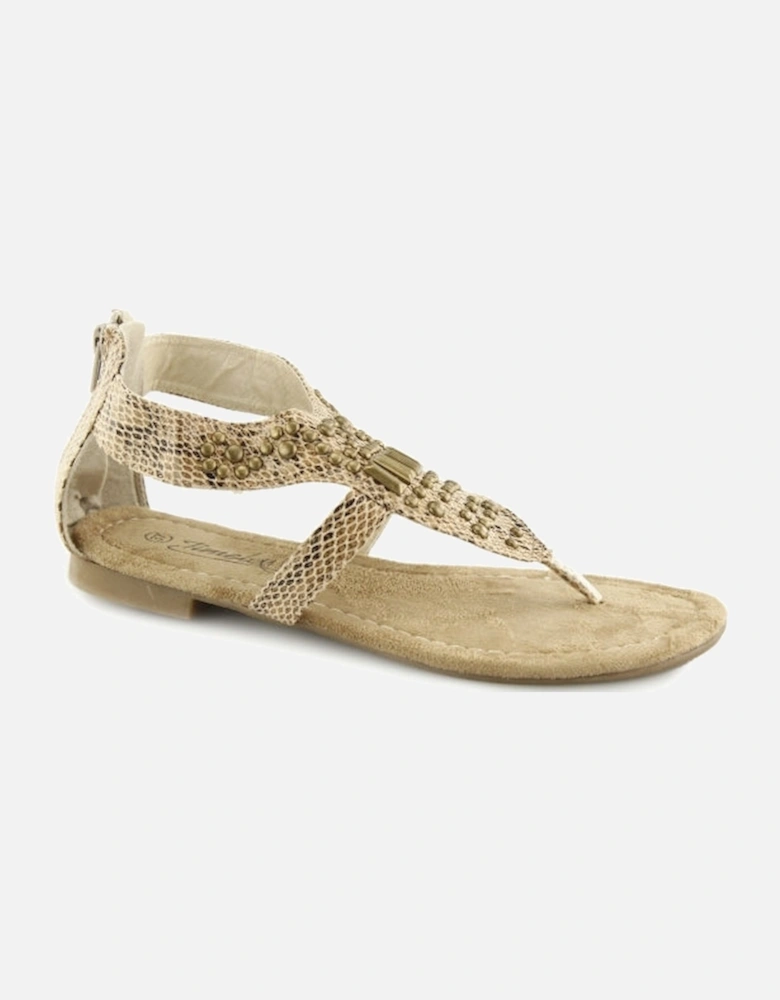 2.762105 Womens Toe Post Jem Sandals Beige Python