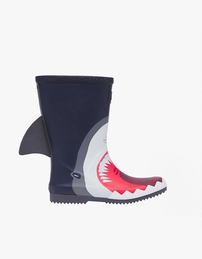 ROLL UP Boys Rubber Wellies Navy Shark Fin