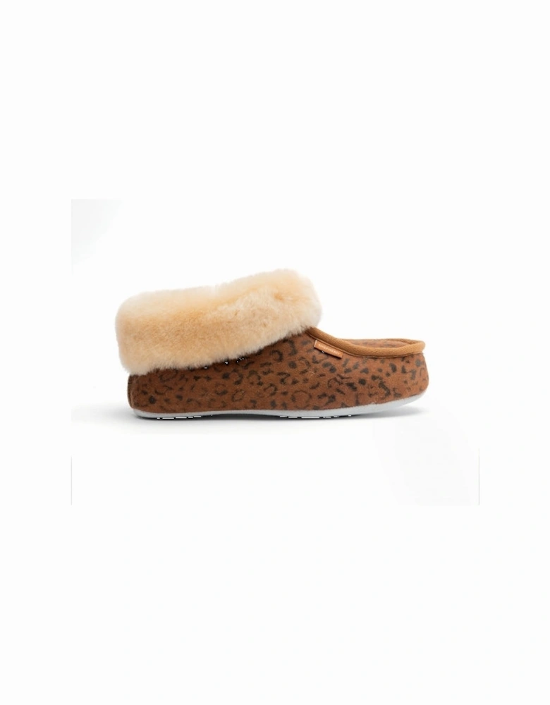 MOA Womens Sheepskin Slipper Boots Chestnut/Leopard