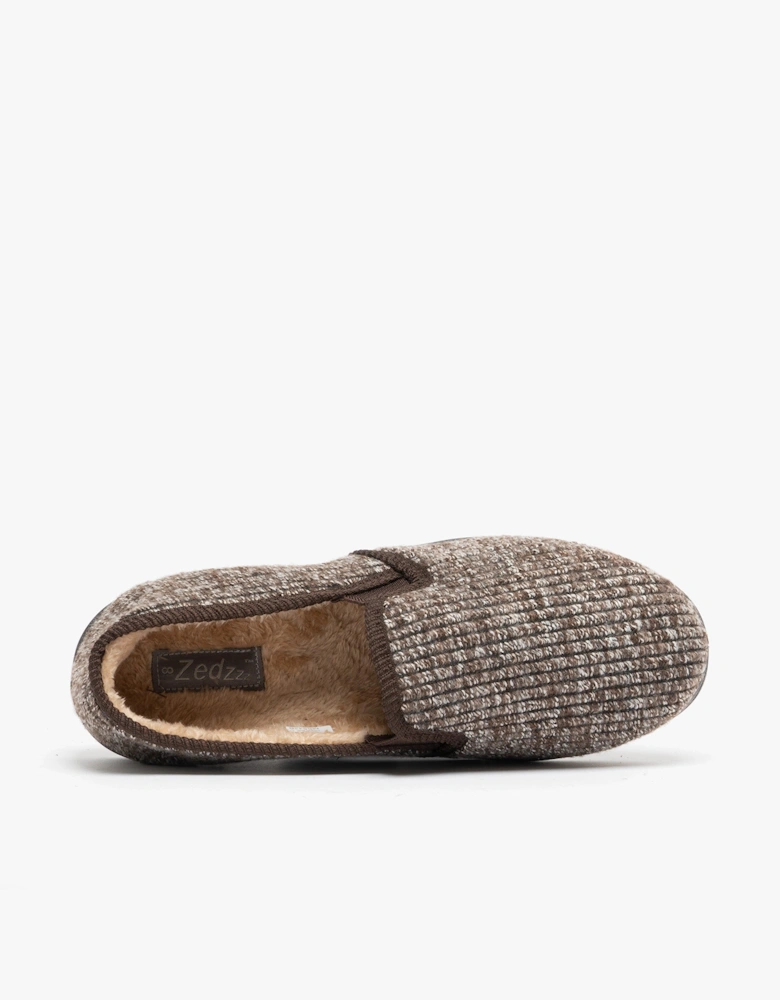 KEITH Mens Textured Knit Full Slippers Brown