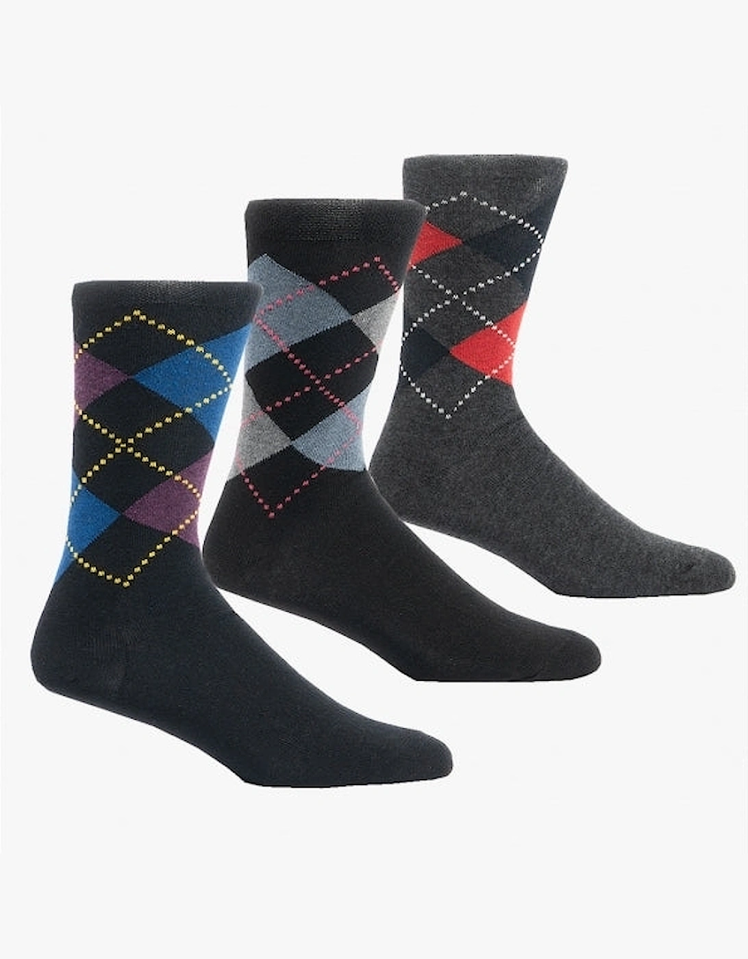 Mens 3 Pack Of Argyle Socks Black/Multicolour: One Size, 3 of 2