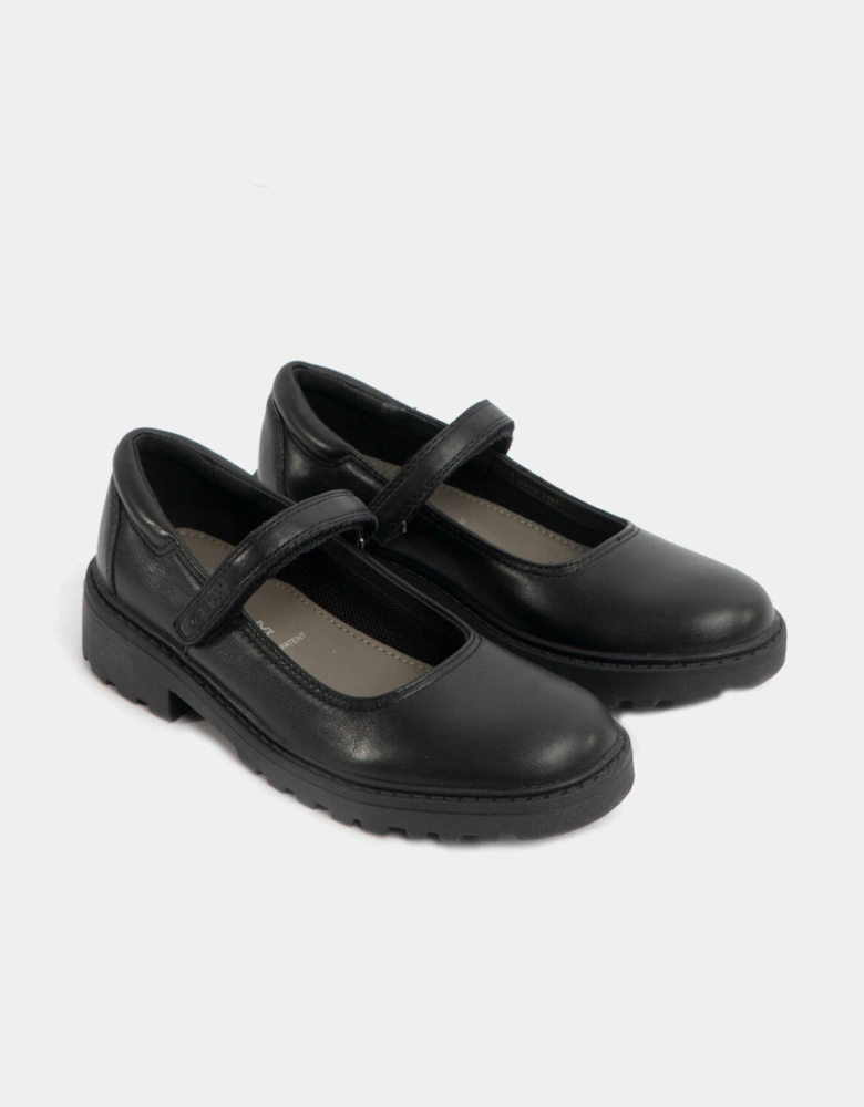 JR CASEY Girls Matte Black Leather School Shoes