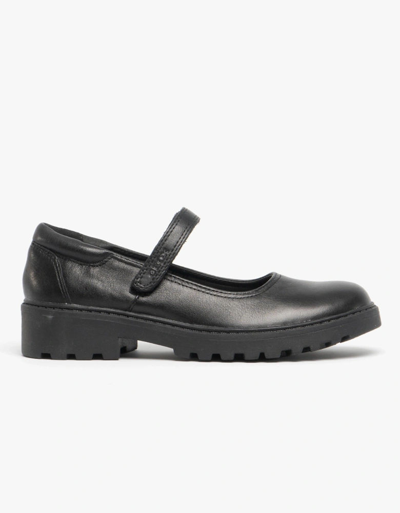 JR CASEY Girls Matte Black Leather School Shoes