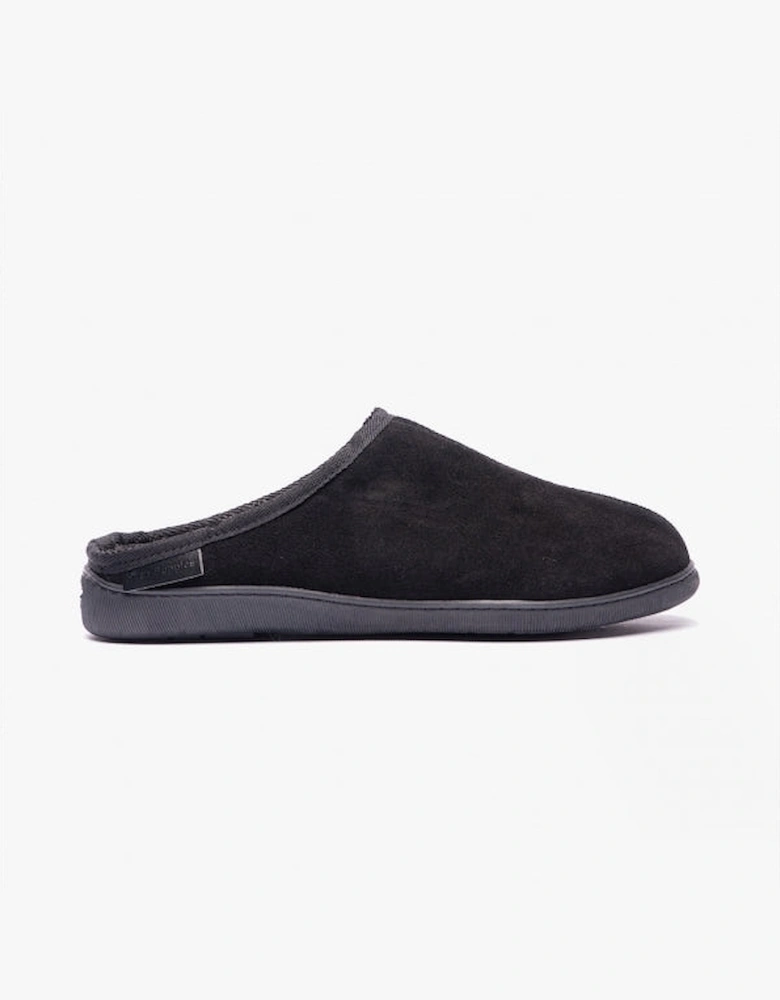 ASHTON Mens Leather Mule Slippers Black