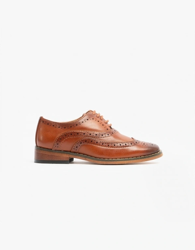 TRAVIS JNR Boys Wingtip Brushed Brogues Dark Tan