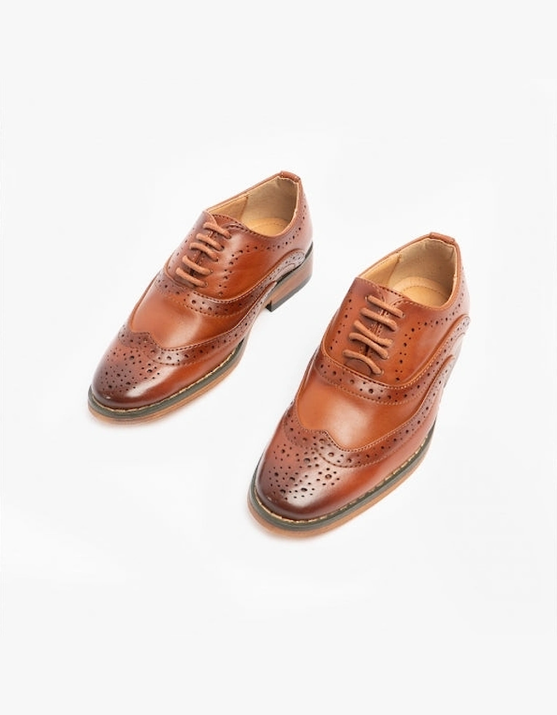 TRAVIS JNR Boys Wingtip Brushed Brogues Dark Tan