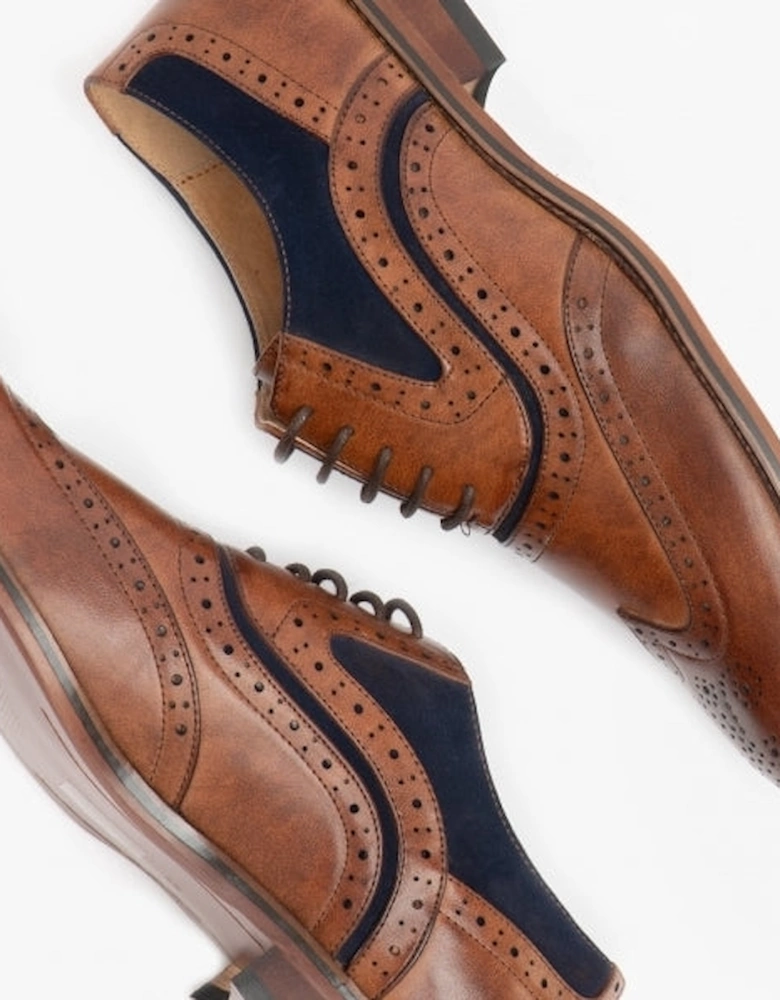 GRANT Mens Two Tone Brogues Dark Tan/Navy