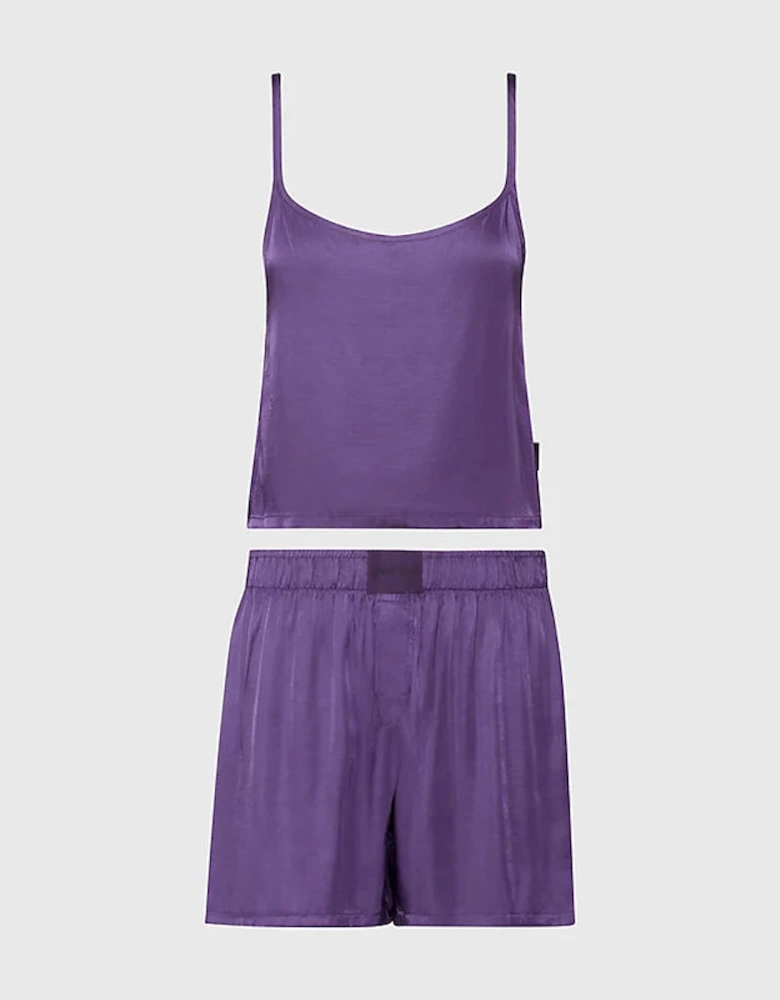 PURE SHEEN Cami and Shorts Pyjama Set Womens Purple Plumeria