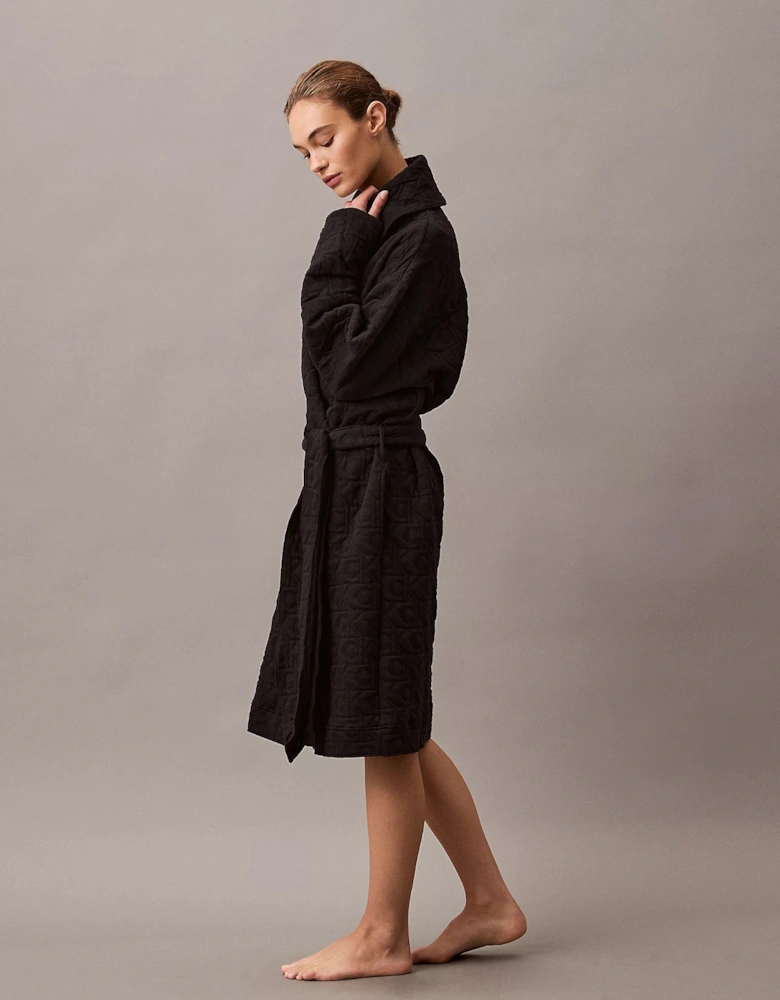 MODERN TERRY QUILTED Womens Bathrobe Black