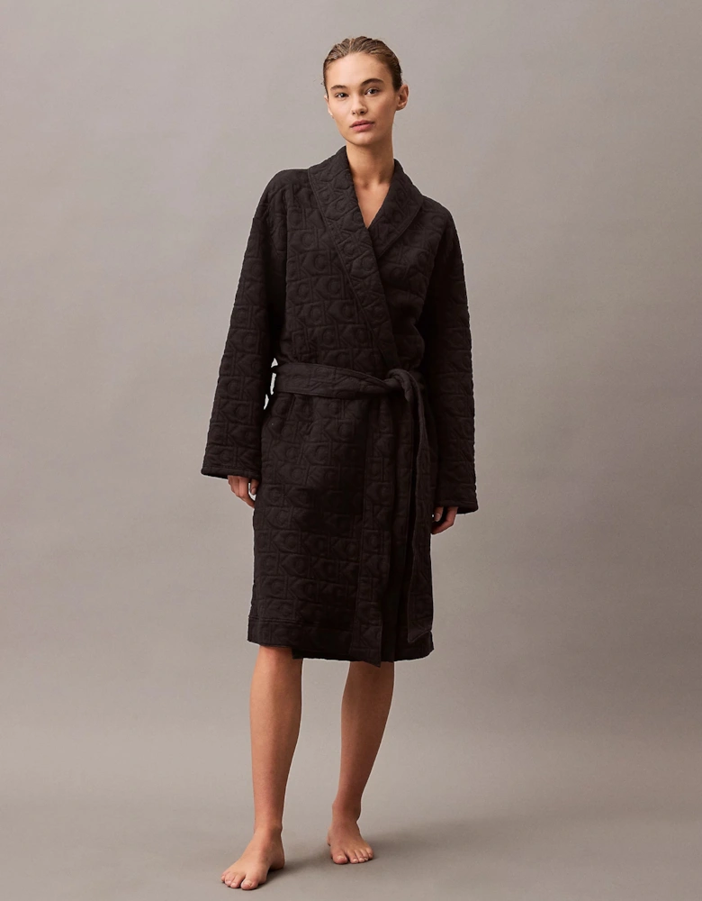 MODERN TERRY QUILTED Womens Bathrobe Black