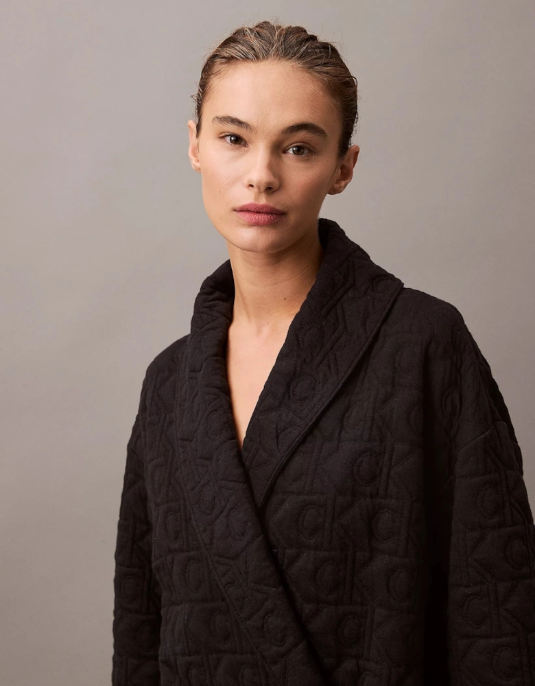 MODERN TERRY QUILTED Womens Bathrobe Black