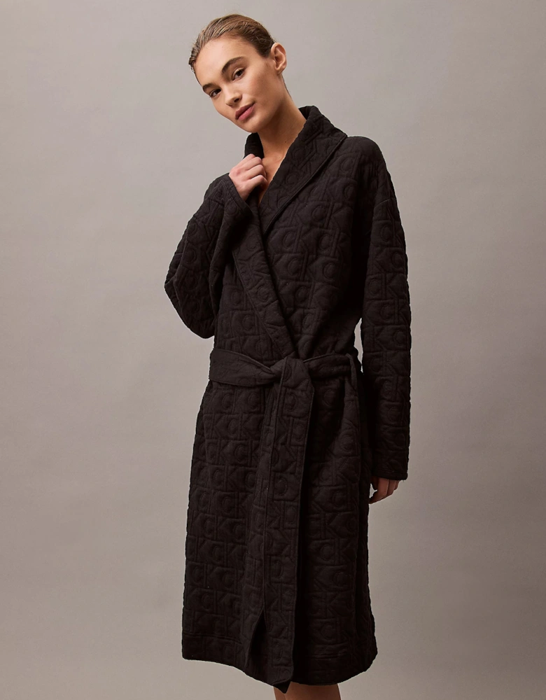 MODERN TERRY QUILTED Womens Bathrobe Black