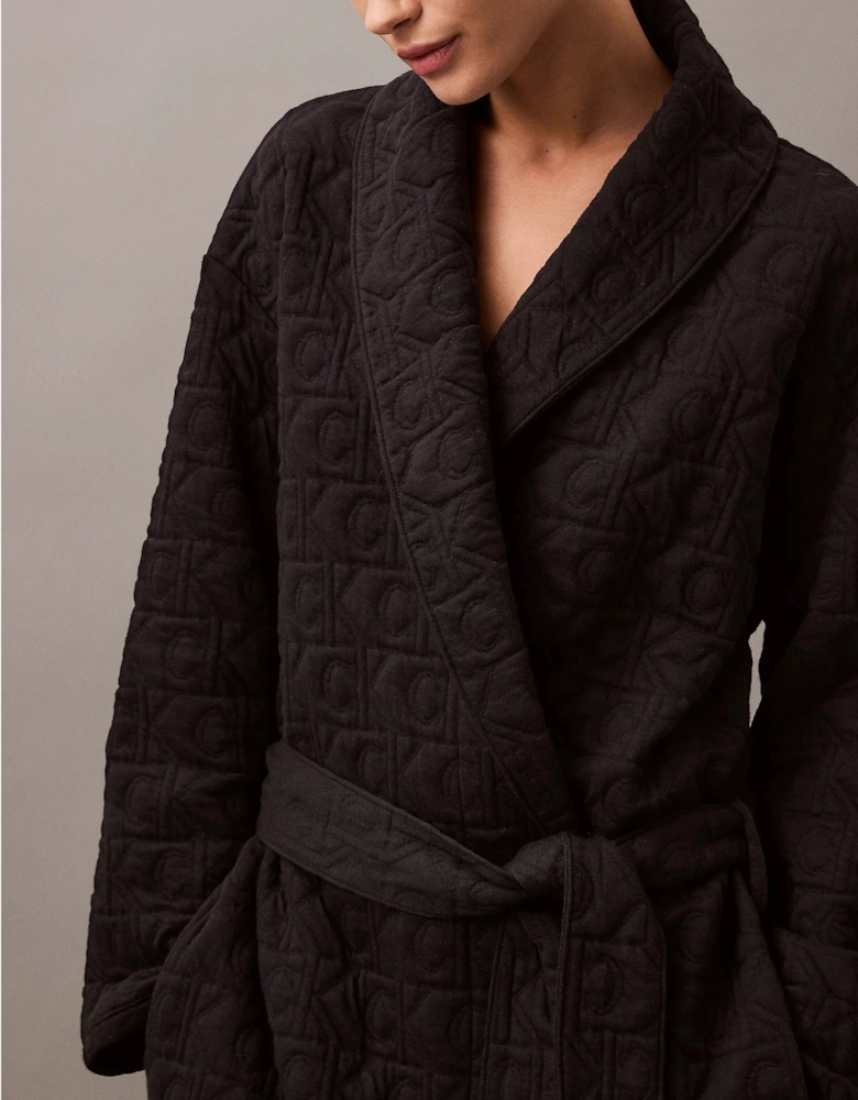 MODERN TERRY QUILTED Womens Bathrobe Black