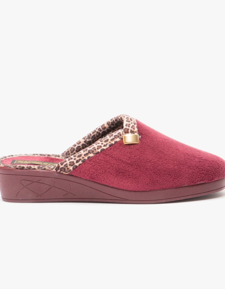 JACKIE Womens Velour Mule Slippers Burgundy