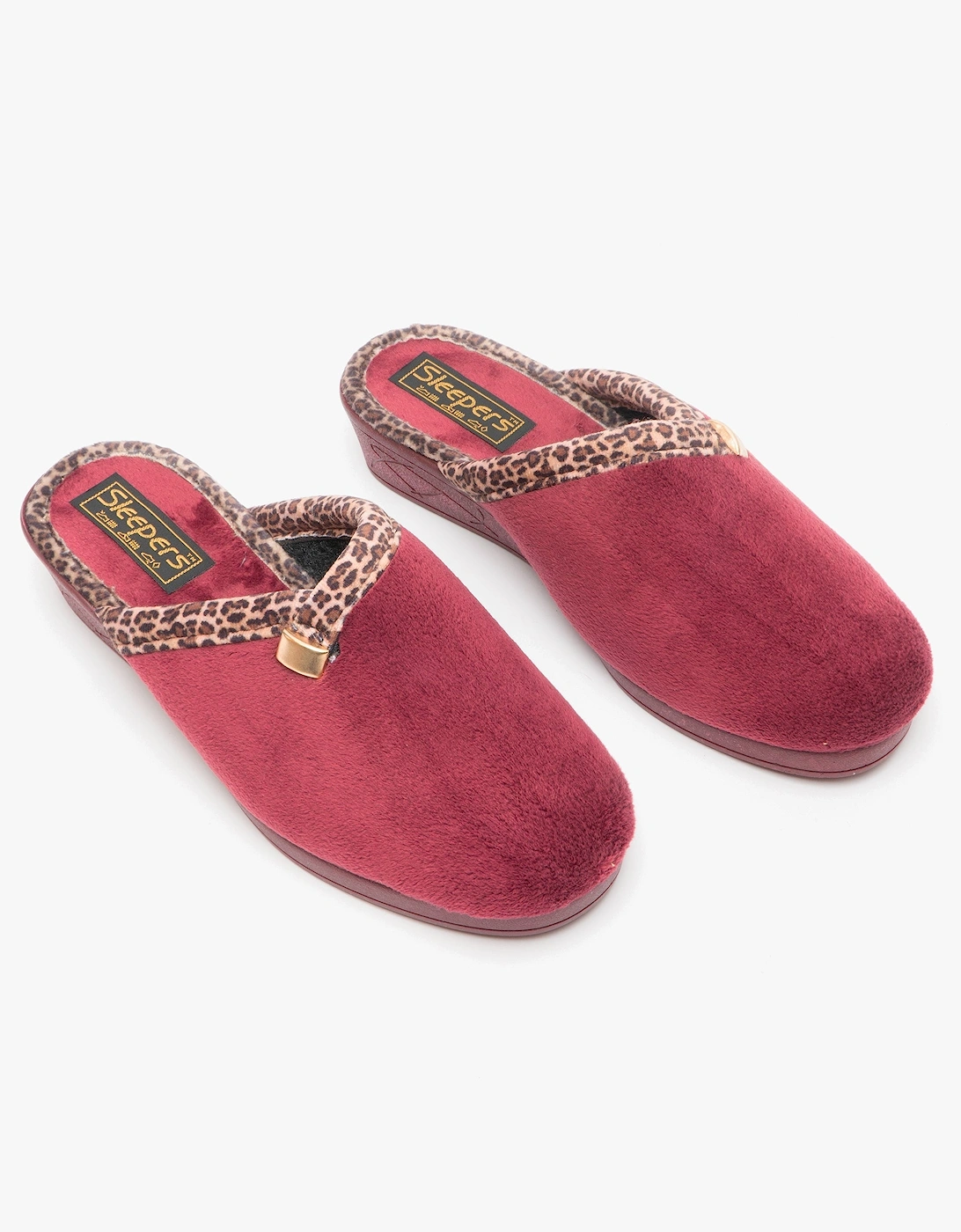 JACKIE Womens Velour Mule Slippers Burgundy