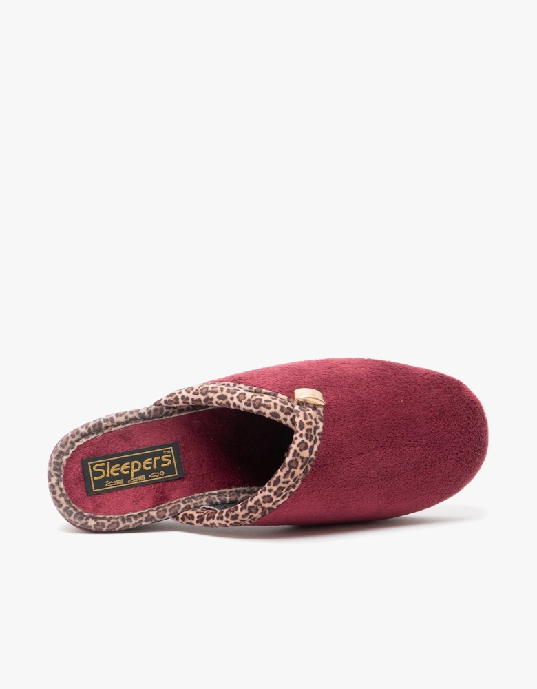 JACKIE Womens Velour Mule Slippers Burgundy