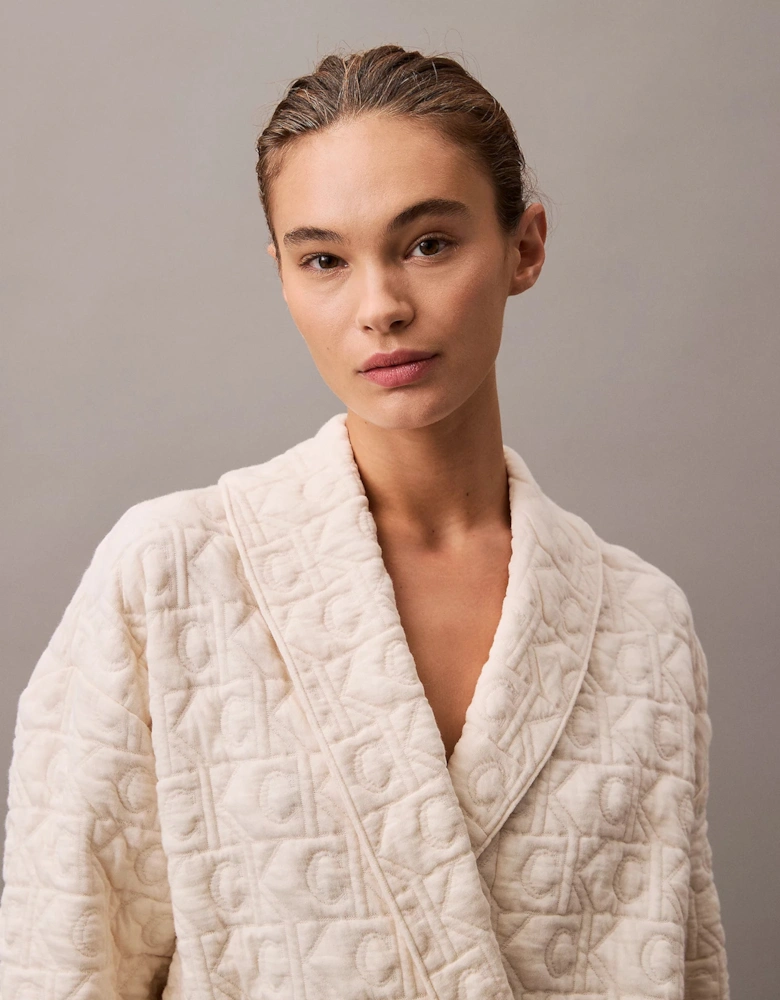 MODERN TERRY QUILTED Womens Bathrobe Ivory