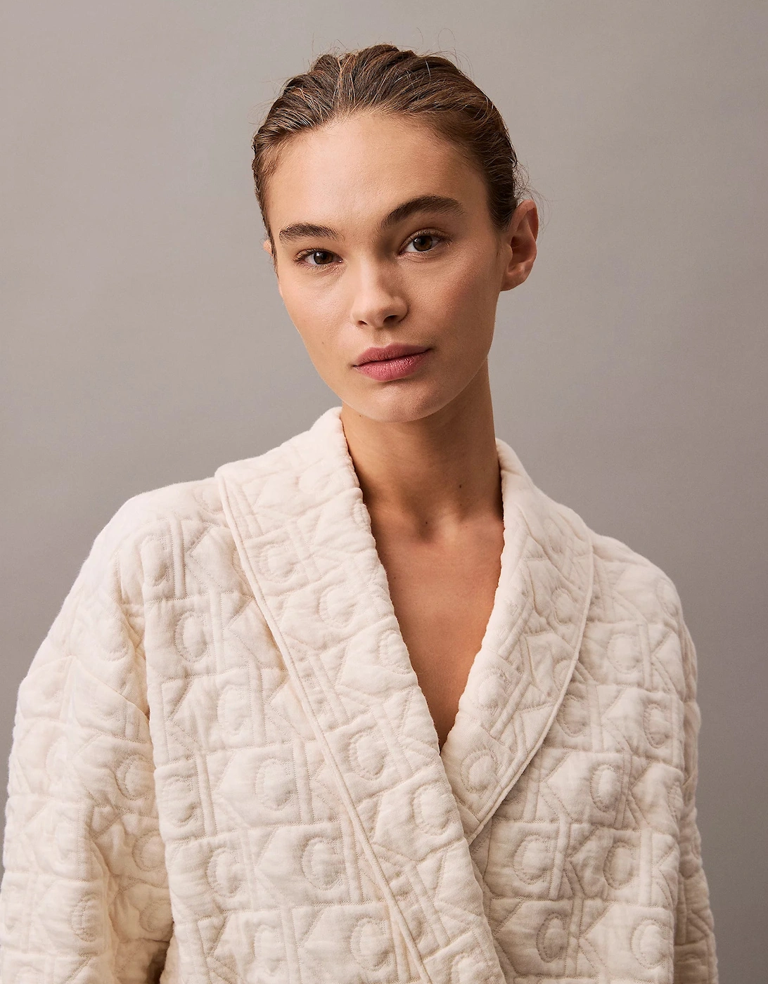 MODERN TERRY QUILTED Womens Bathrobe Ivory