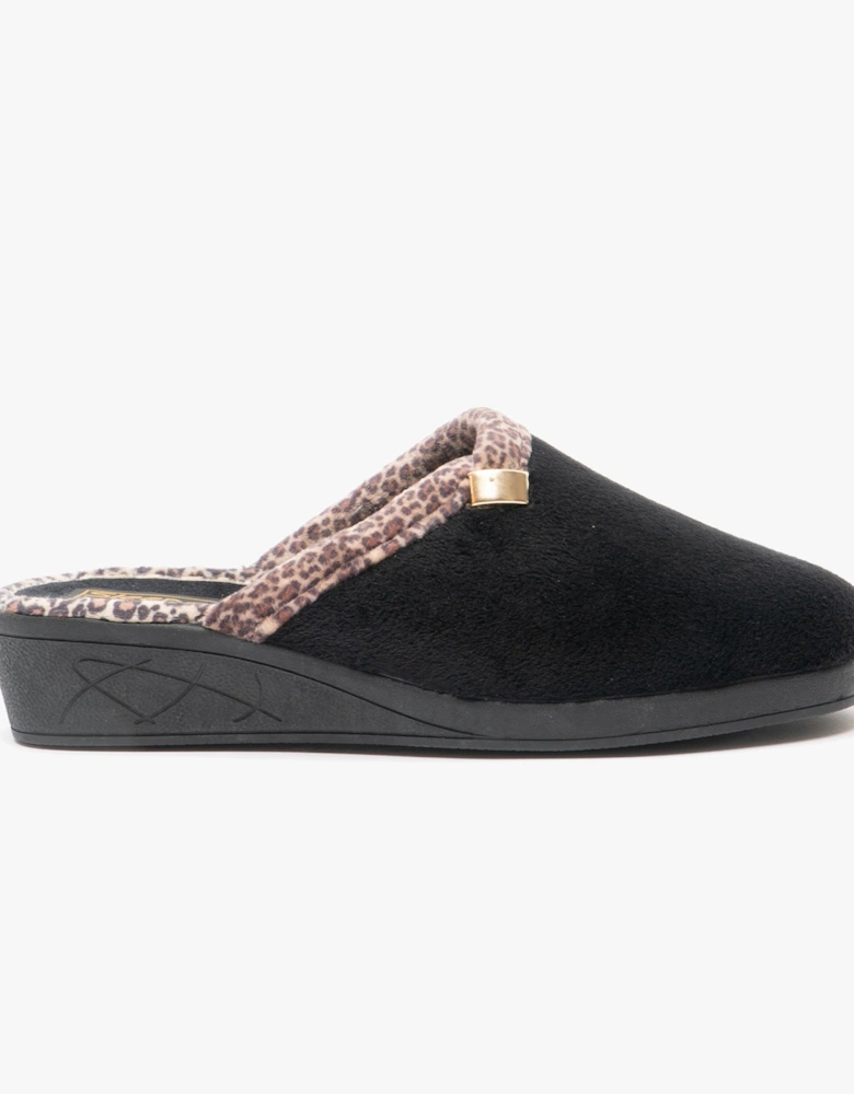 JACKIE Womens Velour Mule Slippers Black