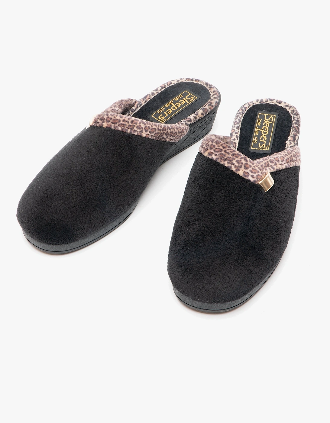 JACKIE Womens Velour Mule Slippers Black