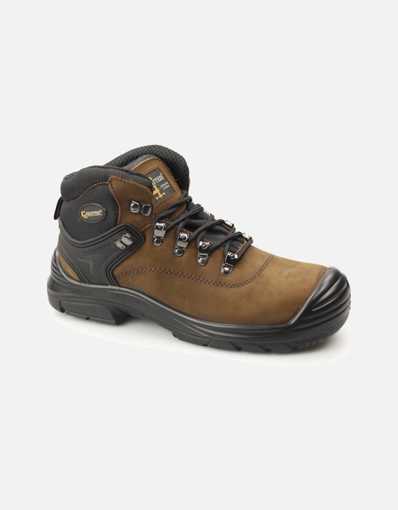 M9508B Mens Leather Super Wide Safety Boots Brown