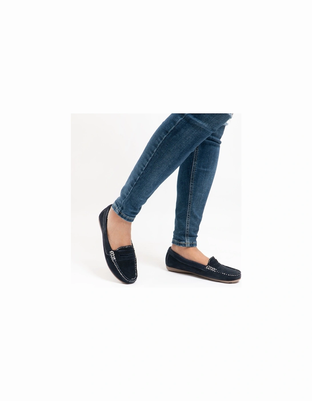 MARGOT Womens Suede Loafers Navy