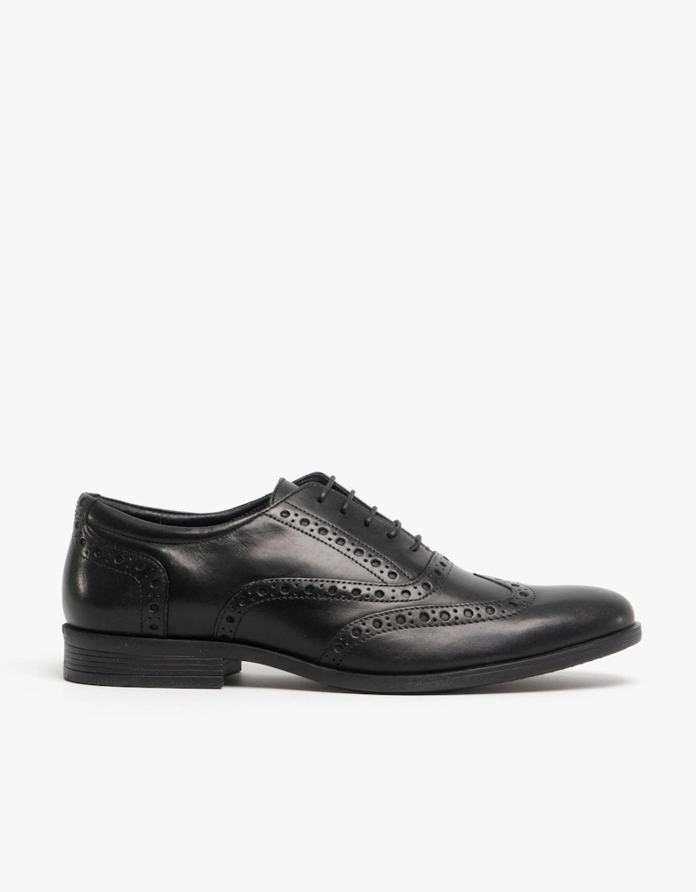 OAKEN Mens Leather Brogue Shoes Black