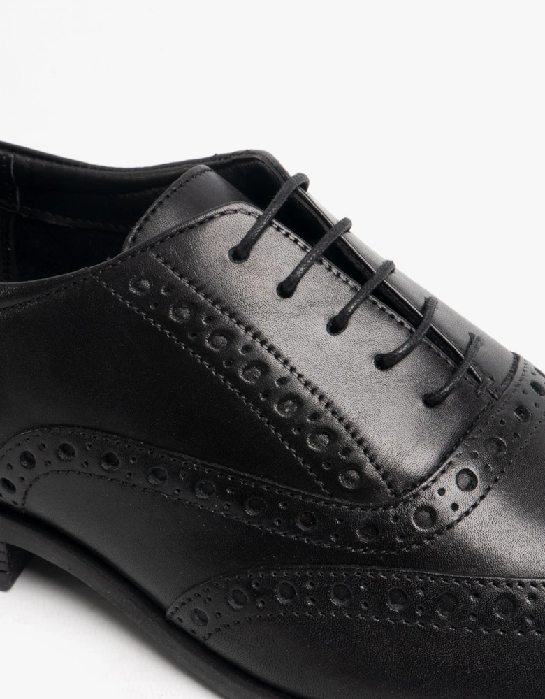 OAKEN Mens Leather Brogue Shoes Black