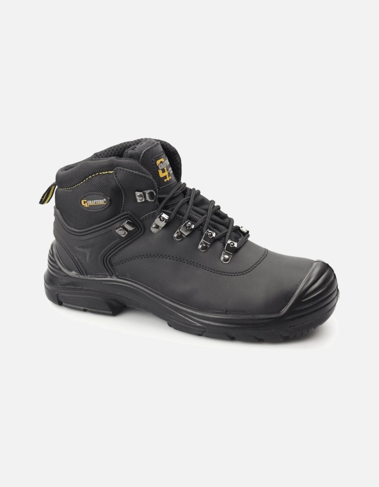 M9508A Mens Leather Super Wide Safety Boots Black