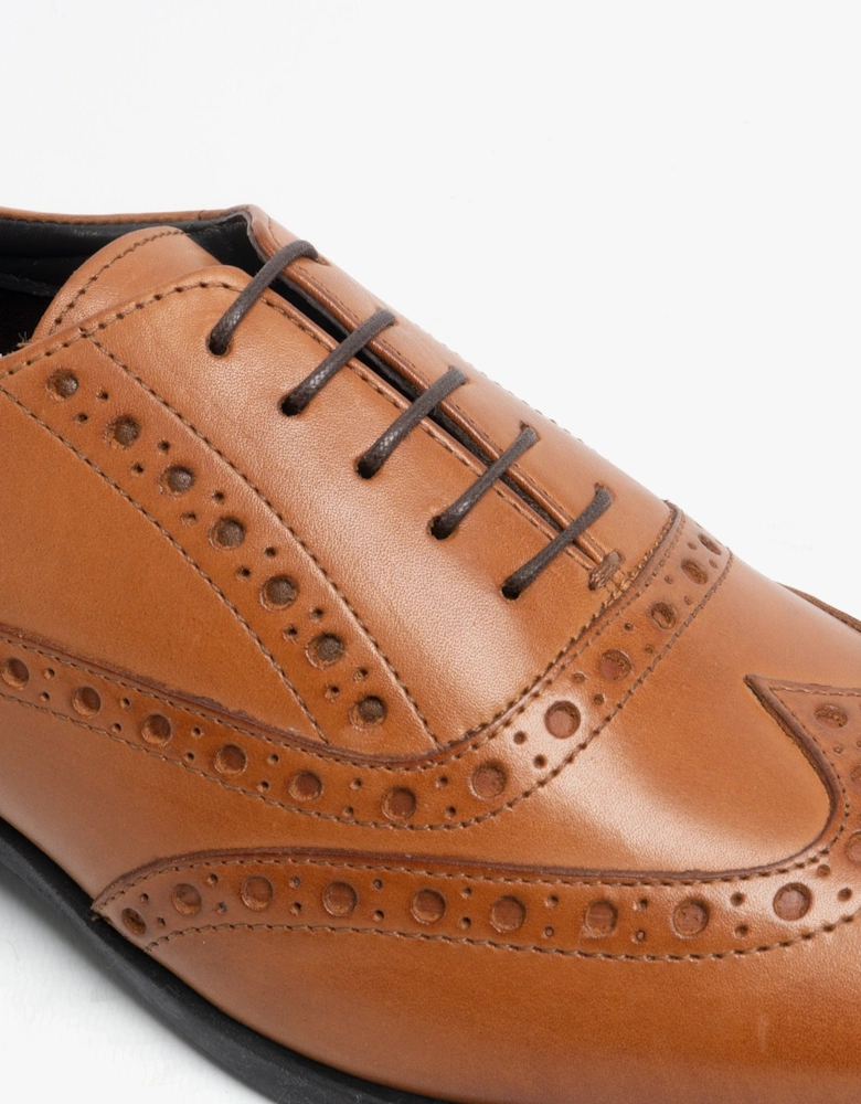 OAKEN Mens Leather Brogue Shoes Dark Brown