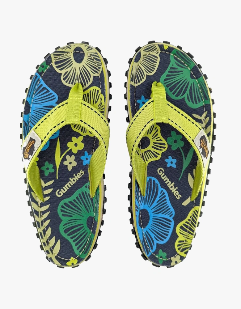 ISLANDER Womens Recycled Flip-Flops Pistachio Flowers