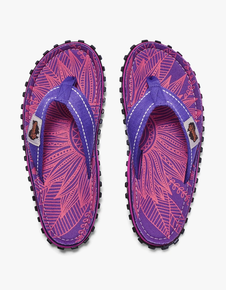 ISLANDER Womens Recycled Flip-Flops Purple Sunflower