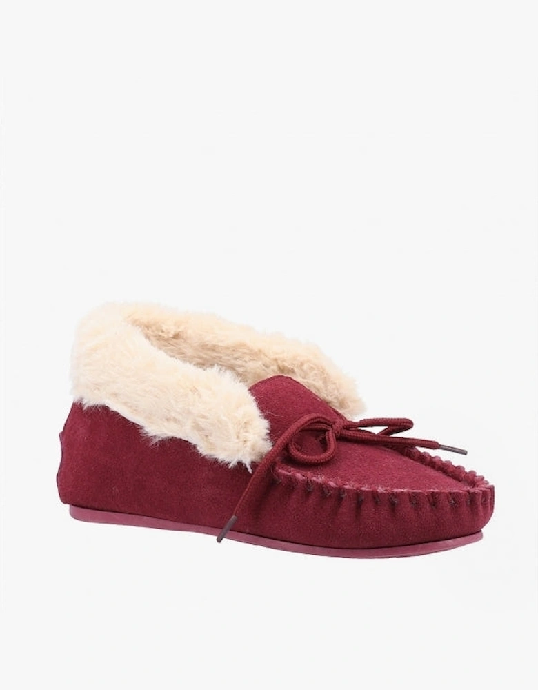 PHILIPPA Womens Suede Moccasin Slippers Dark Red