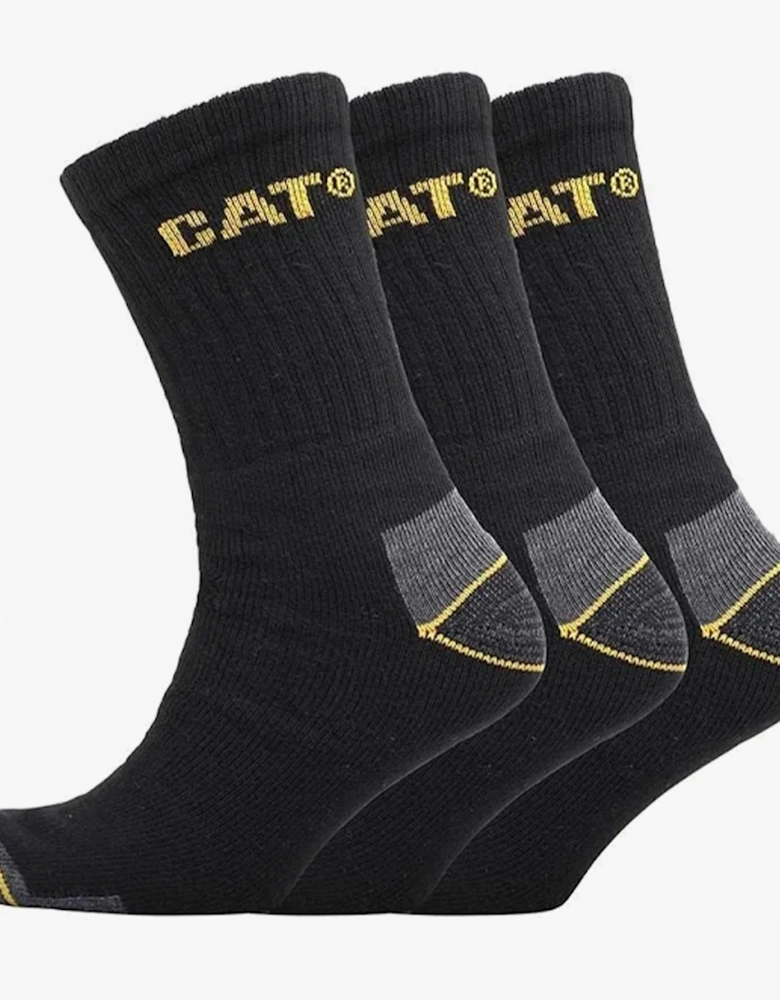 CAT CREW 3 PACK Mens Boot Socks Black