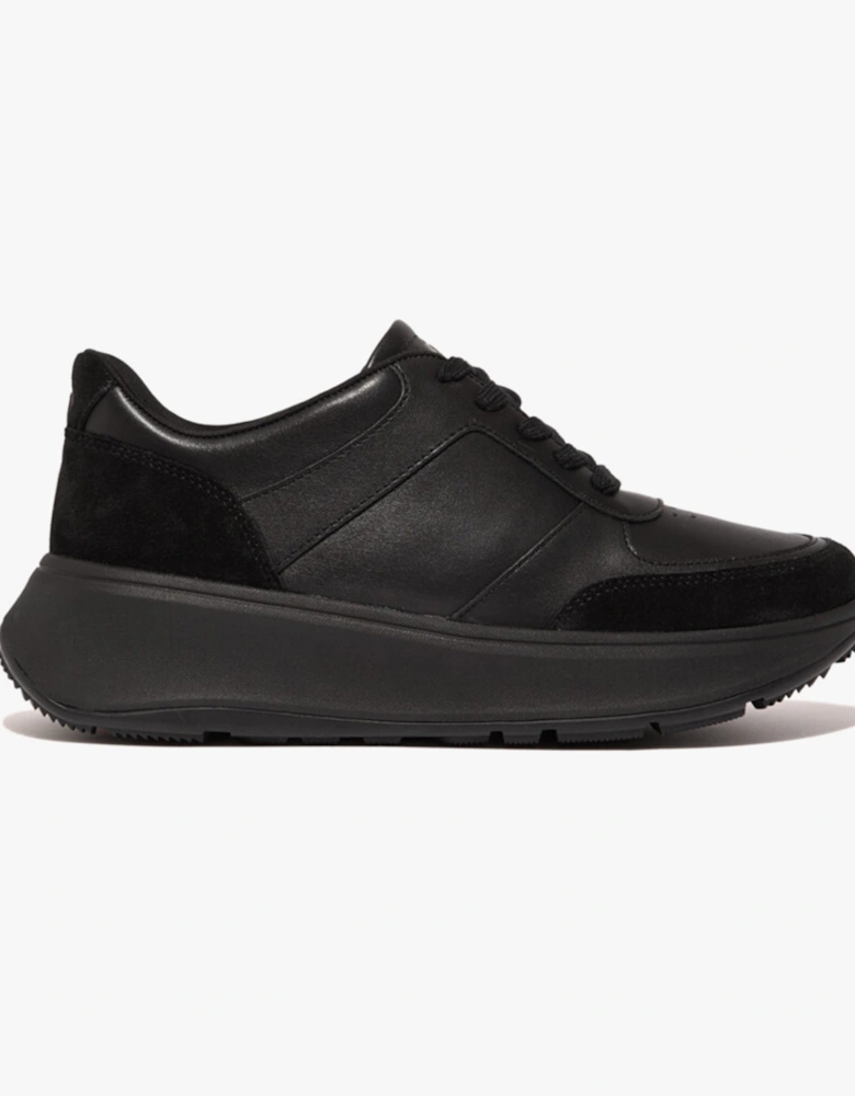 F-MODE LEATHER/SUEDE FLATFORM Womens Trainers All Black