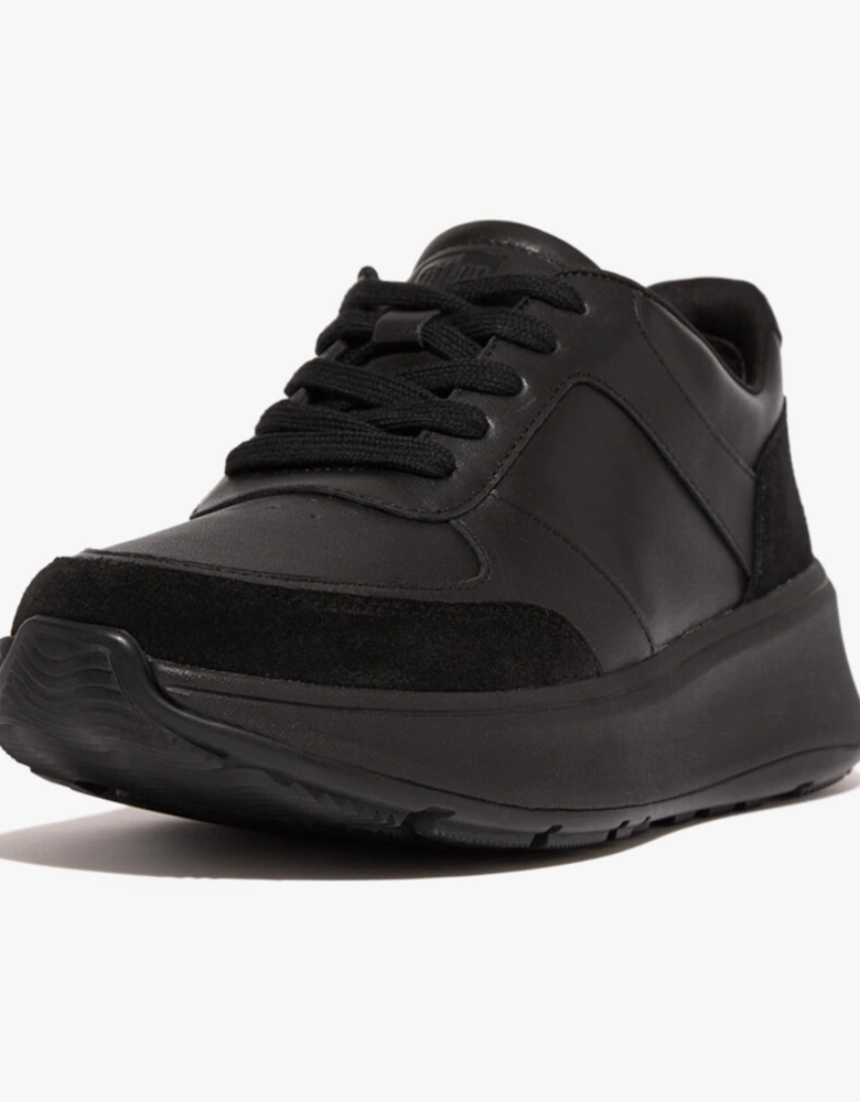 F-MODE LEATHER/SUEDE FLATFORM Womens Trainers All Black