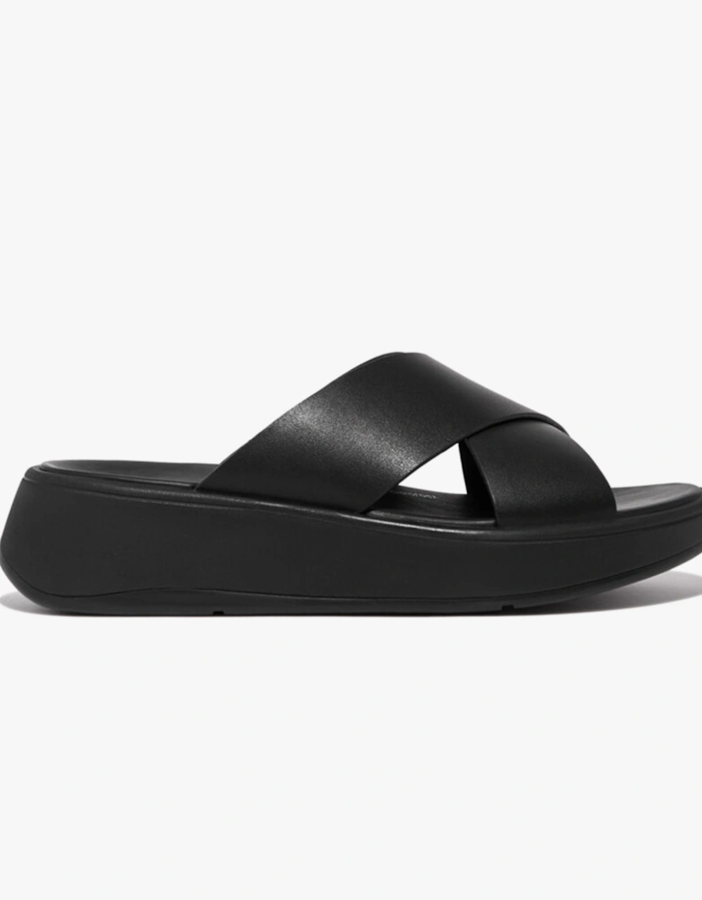 F-MODE LEATHER FLATFORM CROSS Womens Slides All Black