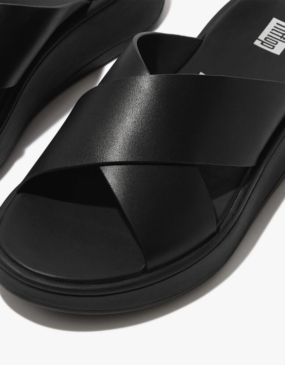 F-MODE LEATHER FLATFORM CROSS Womens Slides All Black